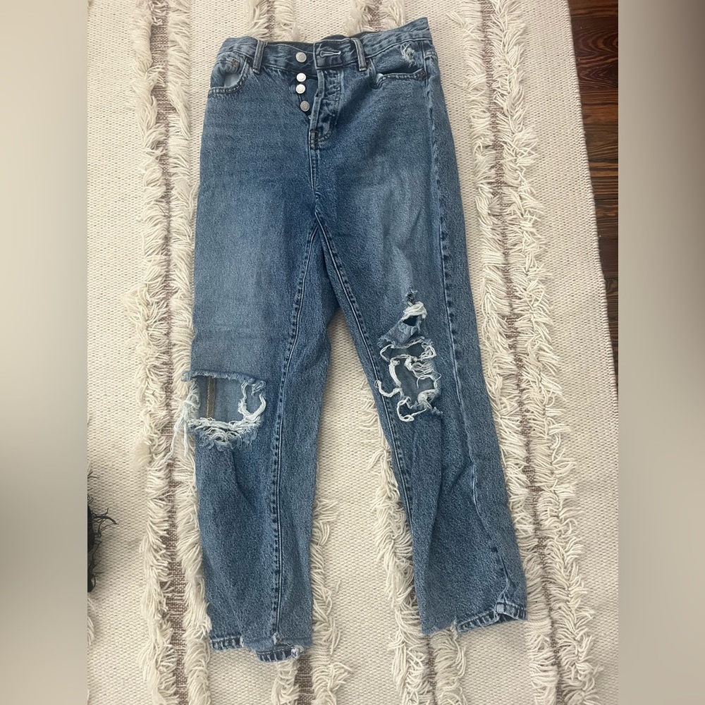 PacSun Eco Medium Blue Distressed High Waisted Straight Leg Jeans